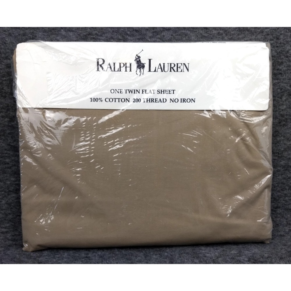 Ralph Lauren Home Twin Flat Sheet Khaki Brown 100% Combed Cotton No Iron NOS NEW